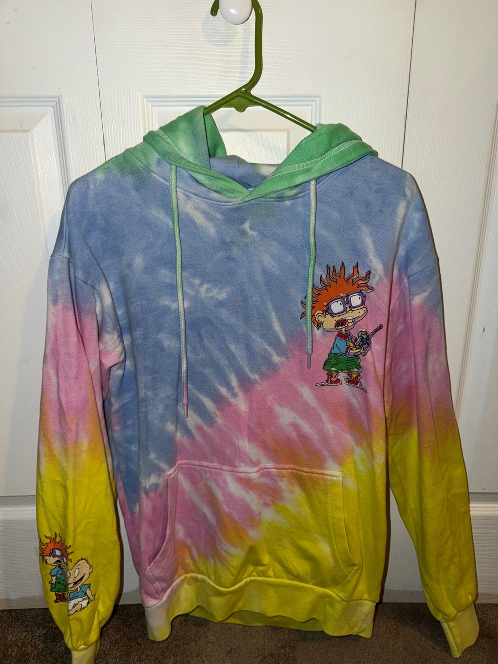 Tie-Dye Cartoon Graphic Hoodie - Blue, Pink, Yellow